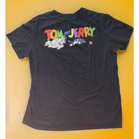 Tom And Jerry Black Graphic T Shirt Sz L Nice Funny Cartoon Cat Mouse Large A119 - Picture 1 of 4